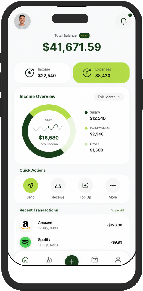 Mobile app balance overview screen